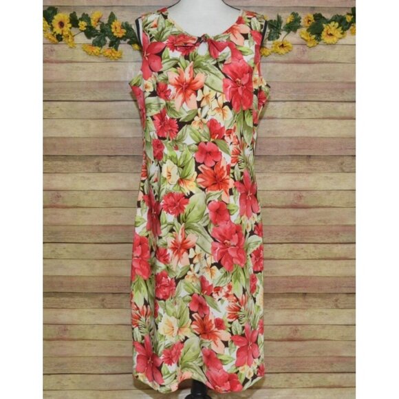 90's White Stag Women's Size 16 Hawaiian Tropical Sheath Dress Beach Vacation - Picture 1 of 11